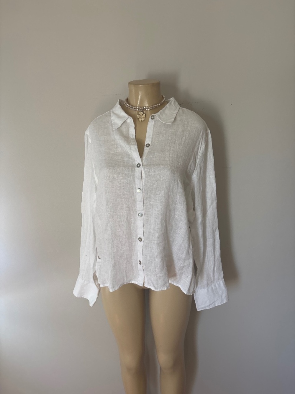 Calypso St Barth White Linen Button Down Blouse Side Button Detail XL